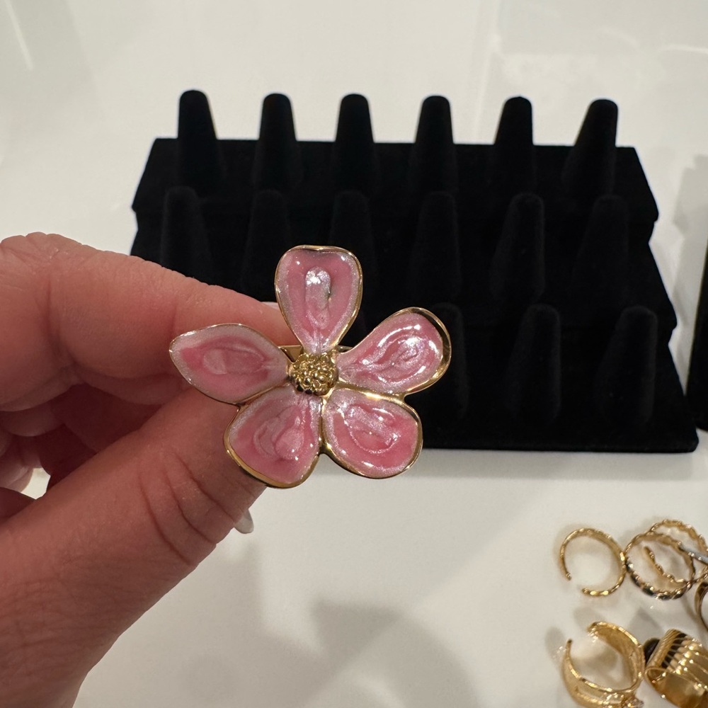 Pink Flower Ring with Gold Accents 18k plate gold